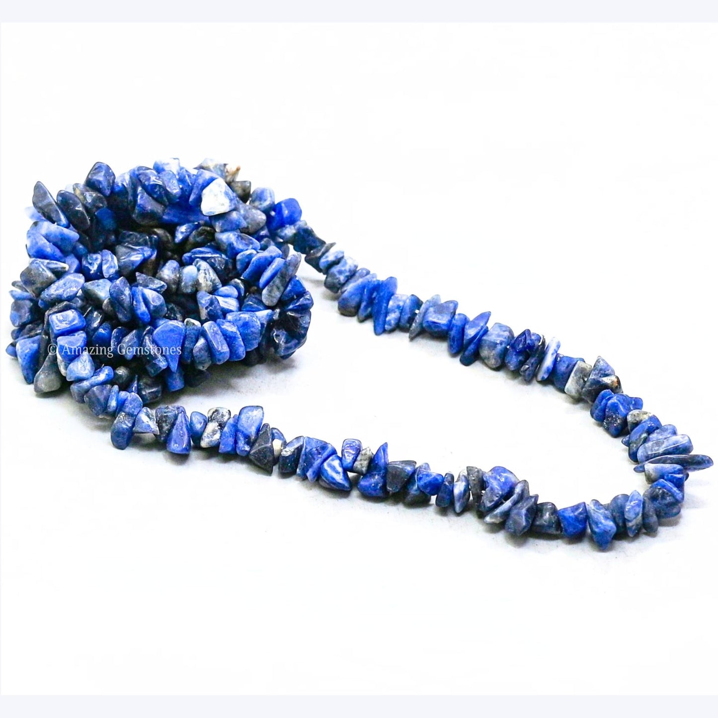 Sodalite Pre Drilled Crystal Crushed Chips Beads for Bracelets Making, DIY Handmade Natural Healing Crystals (25 Inch Strand)