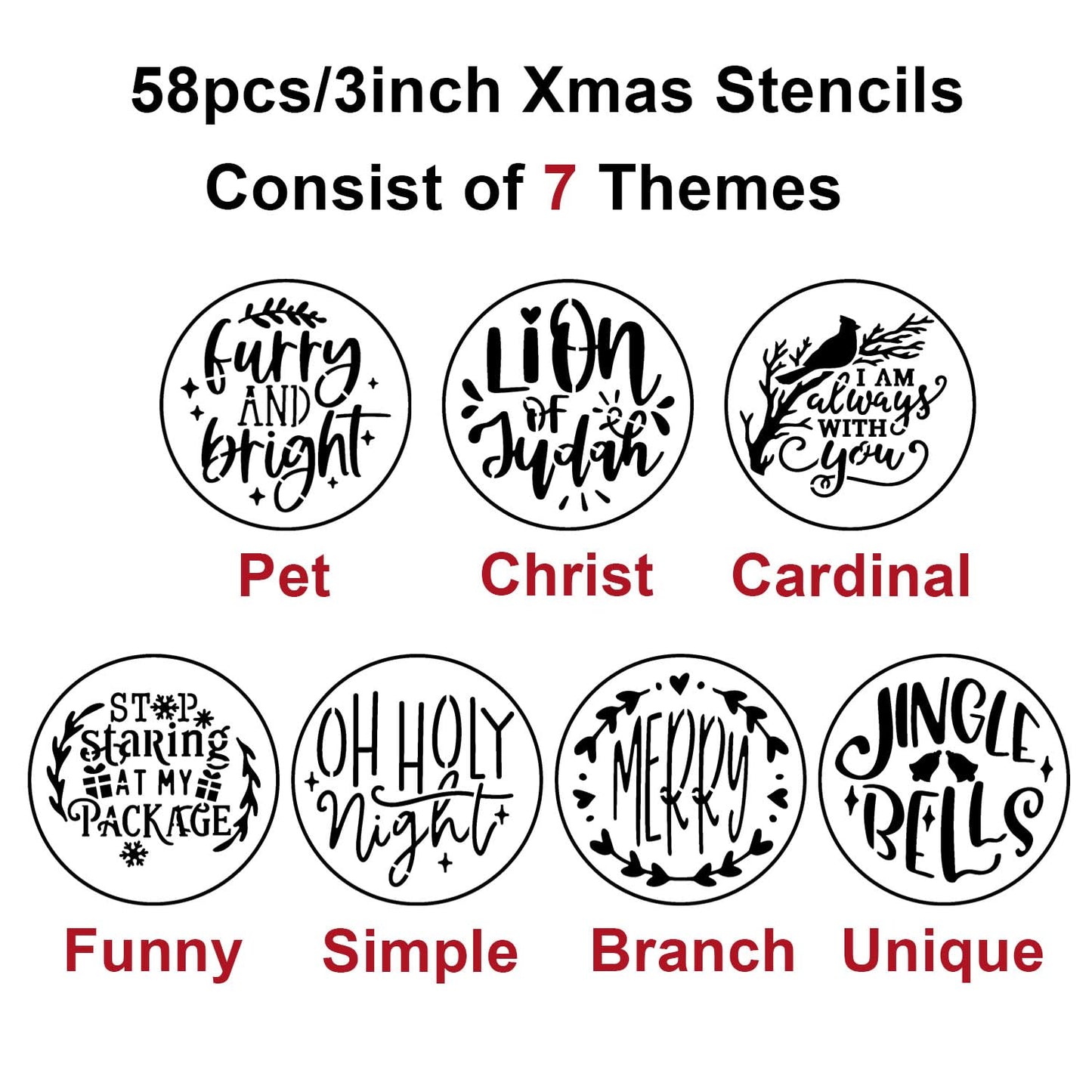 Christmas Stencils for Painting on Wood Slice,3" Small Christmas Stencils for Crafts Reuable Xmas Holiday Stencil for Tiered Tray Wood Sign Decor