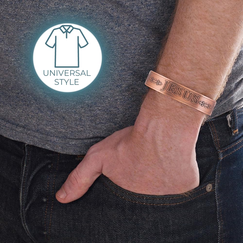 Willis Judd JESUS Men's Pure Copper Magnetic Therapy Adjustable Bracelet Bangle