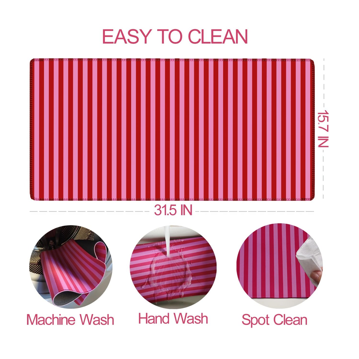 ohisxiacy Pink Red Striped Desk Mat Cute Pastel XXL Large Gaming Mouse Pad Desk Pad Kawaii Aesthetic Cozy Keyboard Laptop Computer Mat Home Office Decor for Women