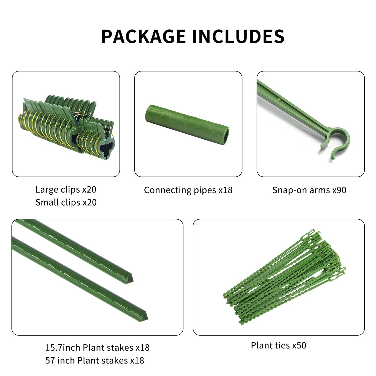Growsun Tomato Cage for Garden, Upto 73 inch 6 PackTall Tomato Trellis Garden Stakes Plant Support, Green(5ft Stake add 18 inch Adjustable Stakes)