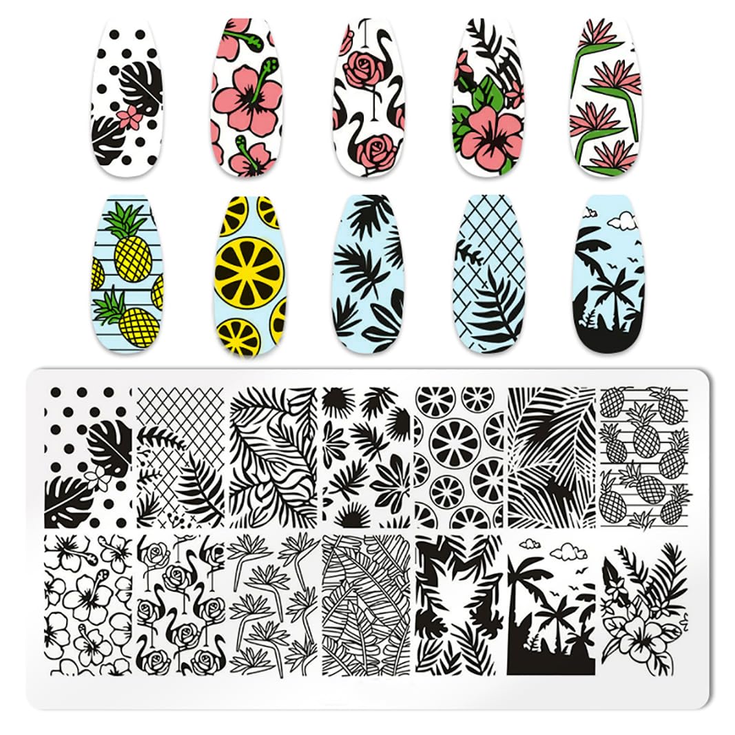 JERCLITY 6pcs Flower Leaf Nail Stamping Plate Nail Stamping Kit for Nails Flower Leaf Image Plates Nail Art Design Template Print Nail Stamper Kit for Women