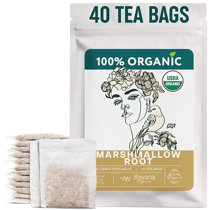 Marshmallow Root Tea Organic (40 Tea Bags) – Medicinal Teabags to Support Throat & Digestive Comfort (Althaea Officinalis) - Caffeine-Free, Non-GMO