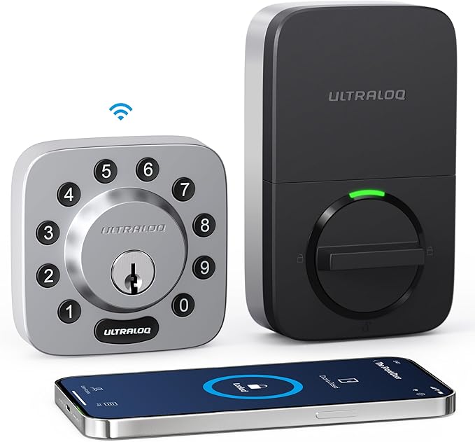 ULTRALOQ U-Bolt WiFi Smart Lock with Door Sensor, 7-in-1 WiFi Deadbolt Smart Lock, App Remote Control No Hub, Auto Unlock, Easy Install, IP65 Waterproof, ANSI Grade 1, Nickel
