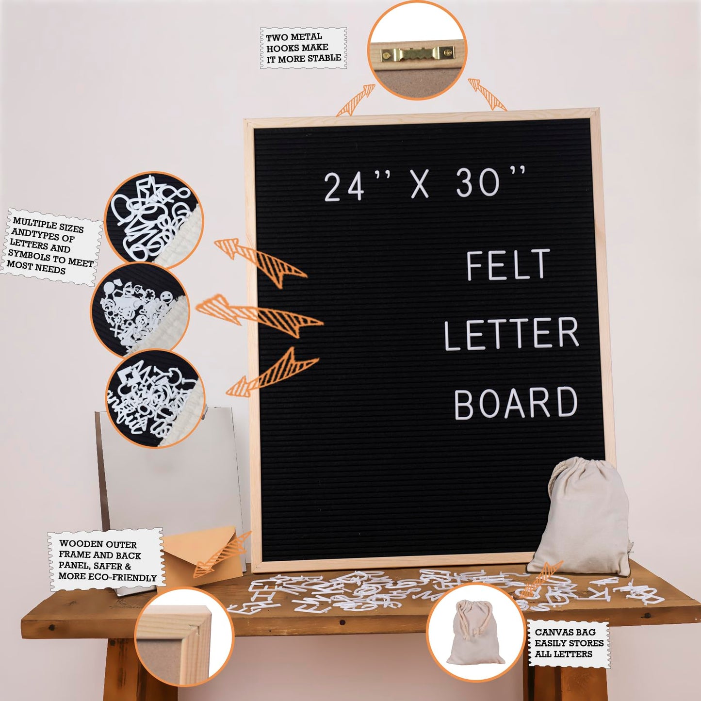 Large Felt Letter Board 24x30 Inch with 6 Sets of Letters Felt Message Board Wooden Frame Letter Board for Baby Announcements, Milestones, Wall Mount Menu & Office Decor