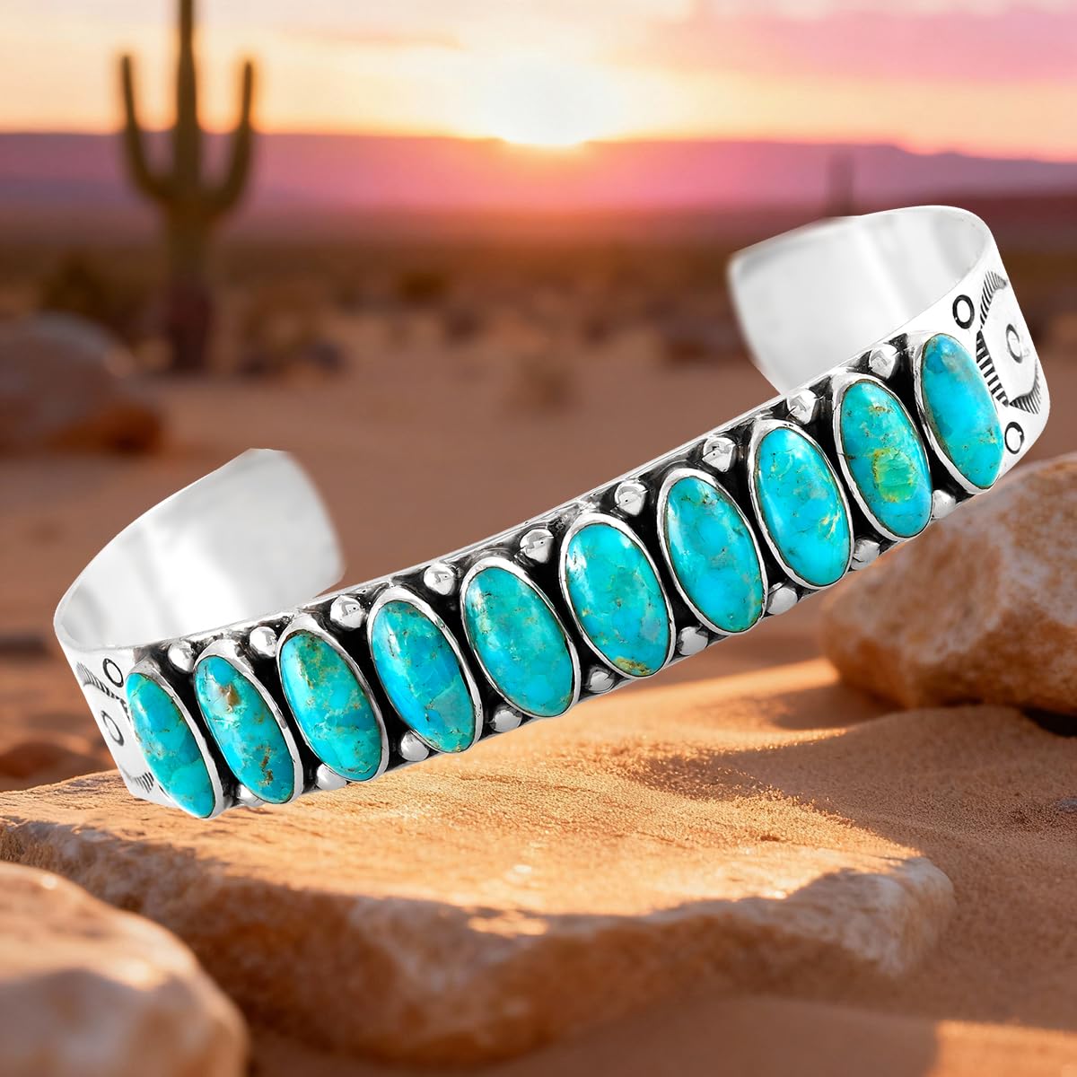 Turquoise Bracelet Sterling Silver 925 Genuine Turquoise Cuff Bracelet (Turquoise)