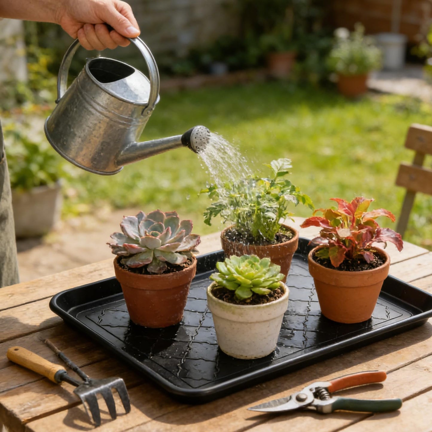 Zoketriton 4 Pack Nursery Potting Trays, Plastic Seedling Starter Tray with No Drain Holes Reusable Easy Watering Flat Garden Plant Growing Tray for Planting Indoor Greenhouse Germination