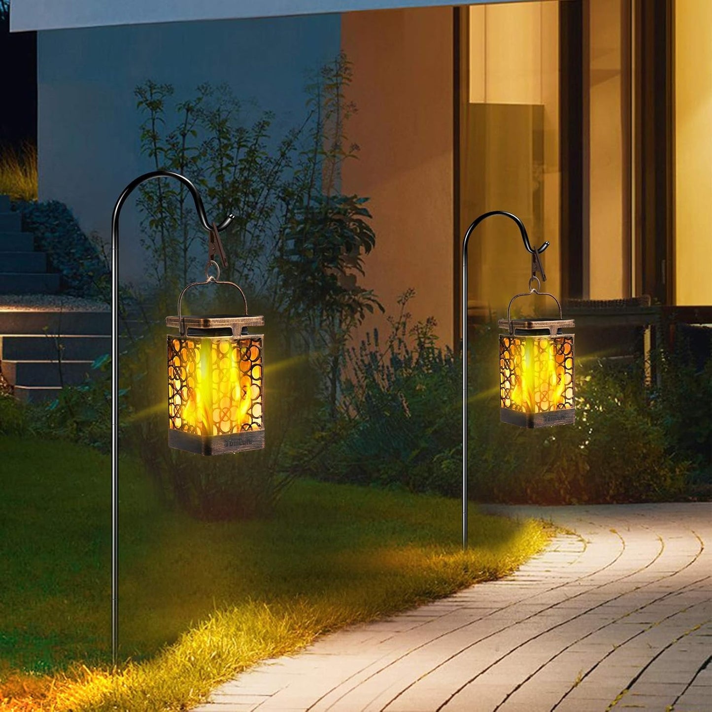 TomCare Solar Lights Upgraded Solar Lantern Flickering Flame Outdoor Hanging Lantern Decorative Lighting Solar Powered Waterproof LED Flame Umbrella Lights for Patio Garden Deck, 4 Pack(Bronze)