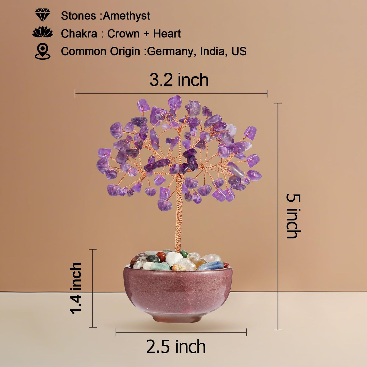 Handcrafted Amethyst Abundance Tree with Ceramic Base,5 Inch Natural Crystal Feng Shui Bonsai for Prosperity,Harmony & Energy Flow,Premium Healing Stone Decor for Home & Sacred Spaces