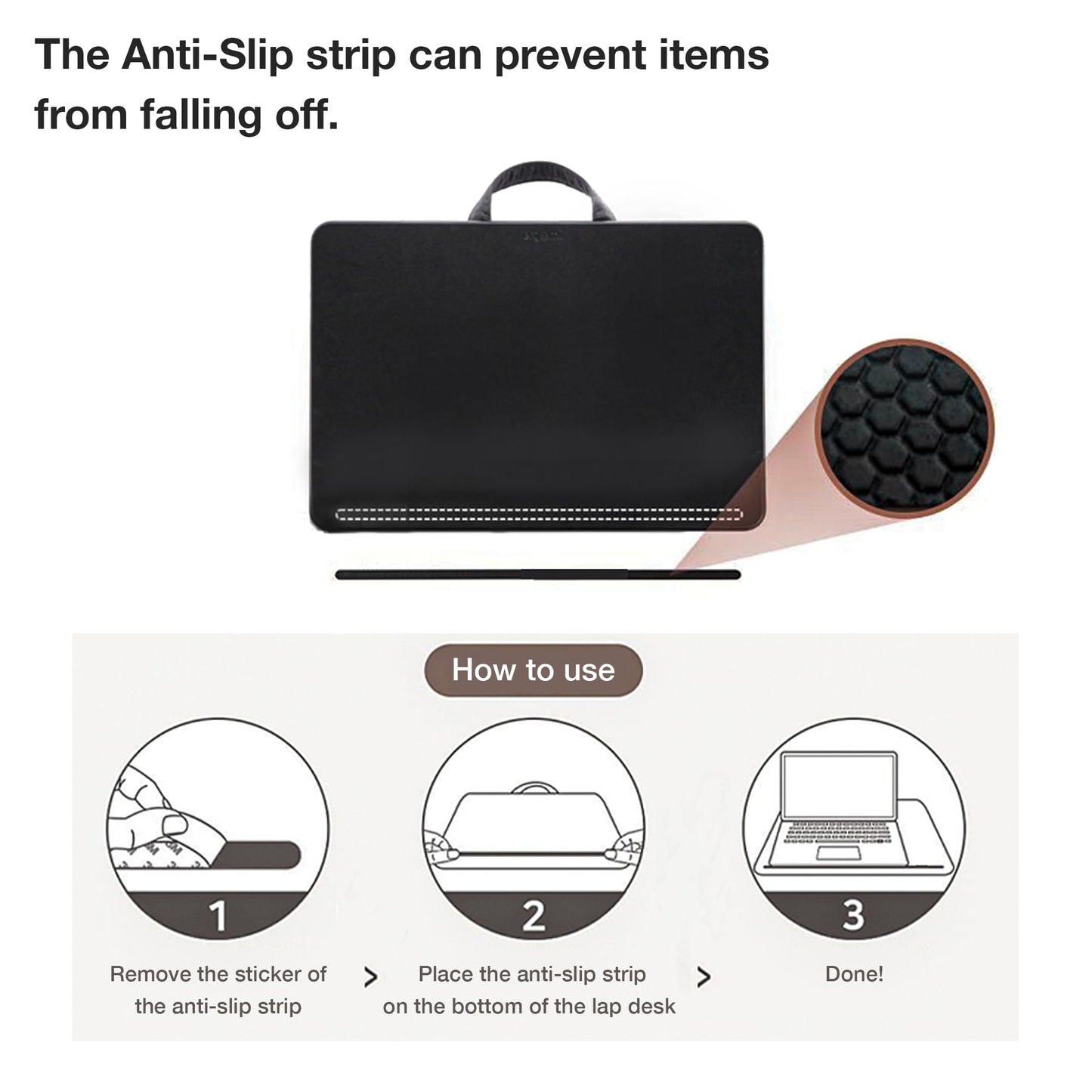 ergomi Lap Desk with Soft Cushion and Wrist Rest – Portable Laptop Desk for Bed, Couch & Home Office, PU Surface Tray with Handle for 15.6 inch Laptop (Medium, Black)