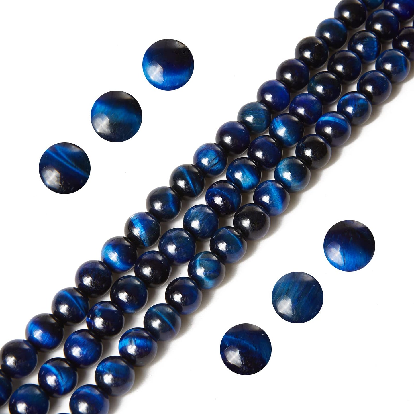 60pcs 6mm Blue Tiger Eye Beads Natural Gemstone Beads Round Loose Beads for Jewelry Making