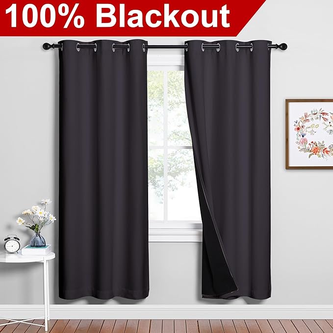NICETOWN Full Shade Curtain Panels, 37" Wide x 70" Long, Greyish Purple, Pair of Thermal Insulated & Energy Efficiency Blackout Drapes for Living Room, Lined Silky Performance Window Dressing