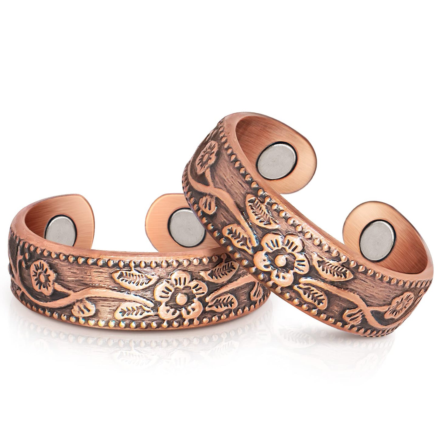 Lymphatic Drainage Therapeutic Magnetic Ring: Copper Rings with 3500 Gauss Magnets for Women Men Pain Relief, Magnetic Lymph Detox Ring 100% Solid Pure Copper Jewelry Gift (2PCS)