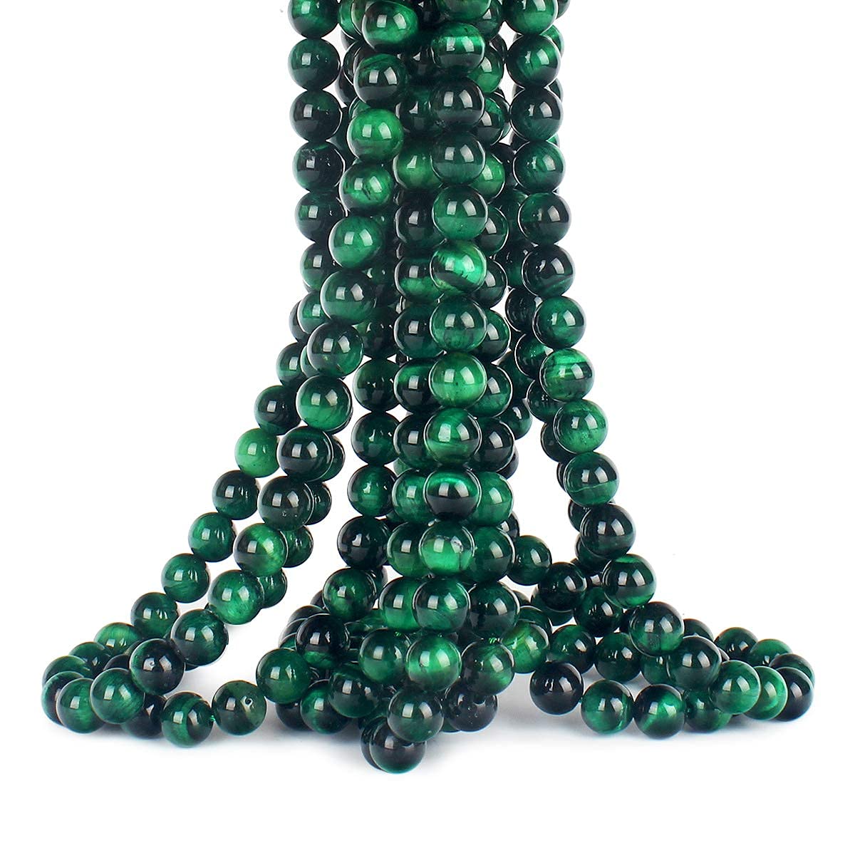 70PCS Natural 8MM Healing Gemstone, Green Tiger’s Eye Energy Stone Round Loose Beads, Semi-Precious Crystal Beads with Free Elastic String for Jewelry Making DIY