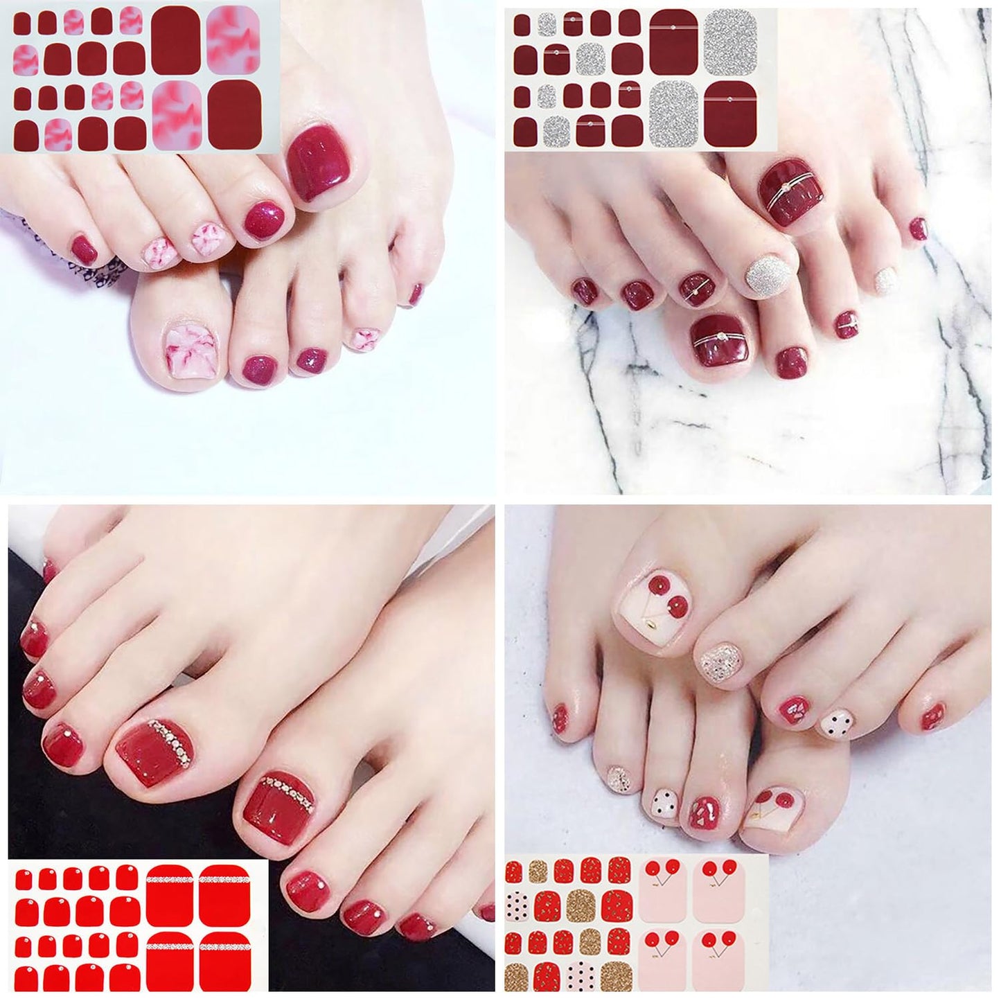 SILPECWEE Red Toe Nail Polish Strips for Women Full Nail Wraps Self Adhesive Nail Stickers Nail Strips Real Nail Polish Toenails Accessories with 1pc Nail File (16 Sheets)