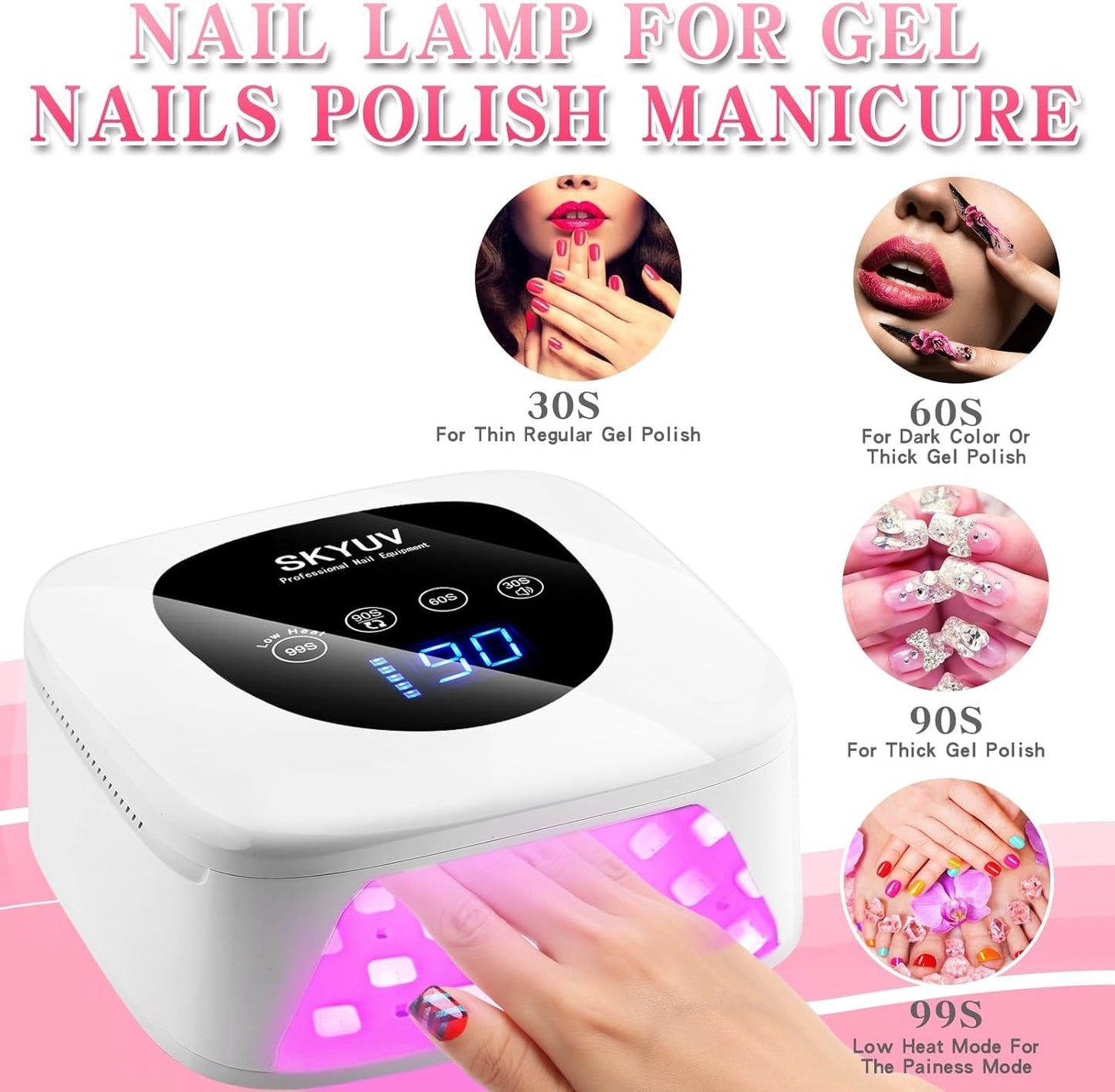 Rechargeable UV LED Nail Lamp, SKYUV Cordless Nail Dryer for Gel Polish, UV Nail Lamp with 4 Timers Setting and LED Touch Screen, Professional Curing Lamp Light with 30 Beads for Salon and Home ﻿