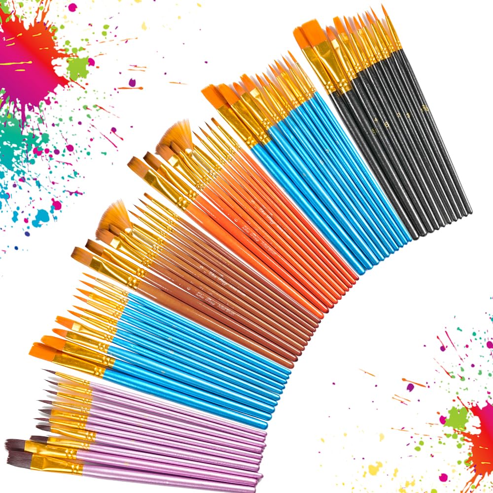 72 Pcs Painting Brush Palette Set, 60 Pcs Paint Brushes with 12 Pcs Palettes to Create Art Paint Oil Watercolor