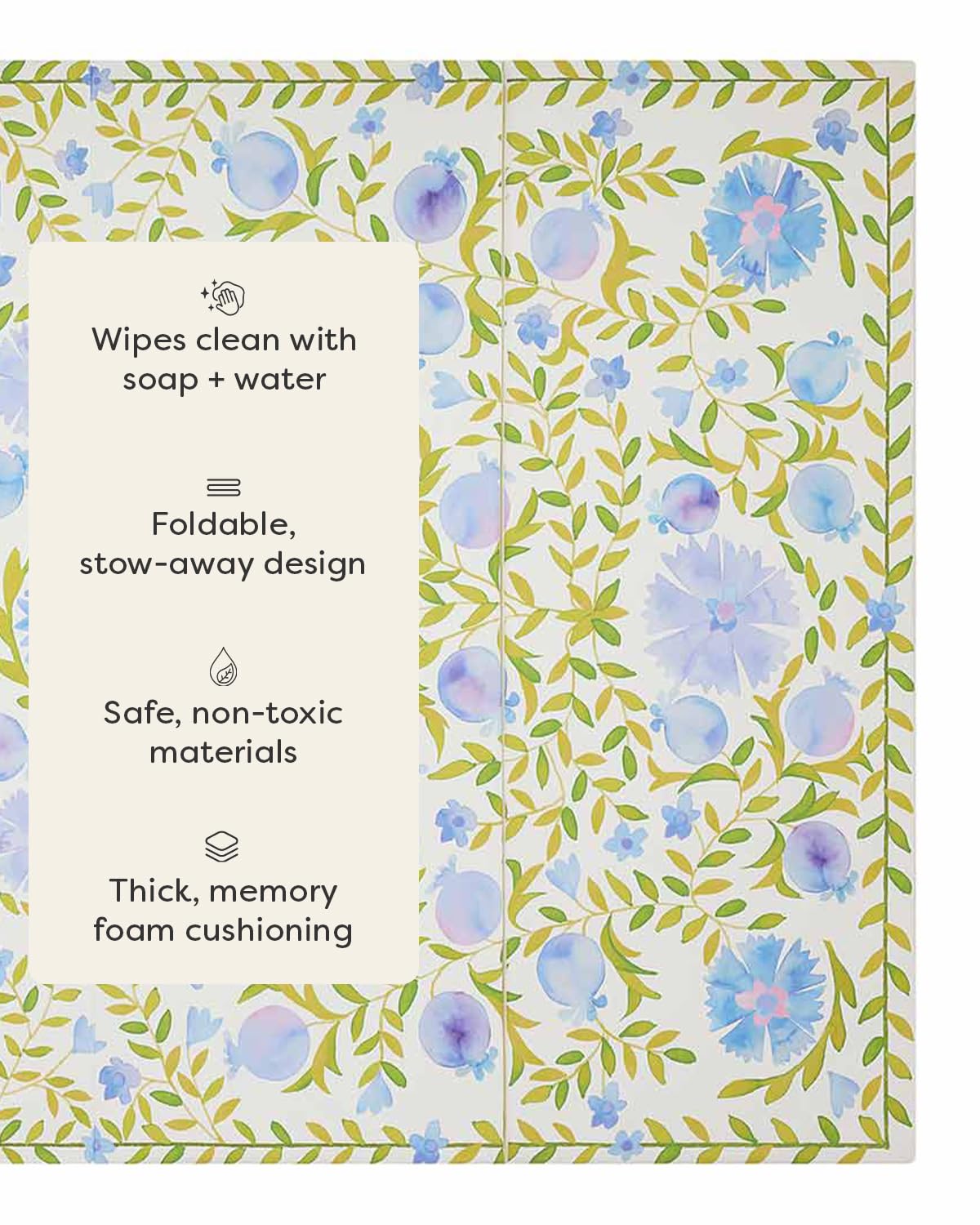 House of Noa Foldable Baby Tumbling Mat – Memory Foam Padded Foldable Kids Play Mat for Floor | Durable, Stylish, and Cushioned Design | 4'x6' | Suzette Bluebell