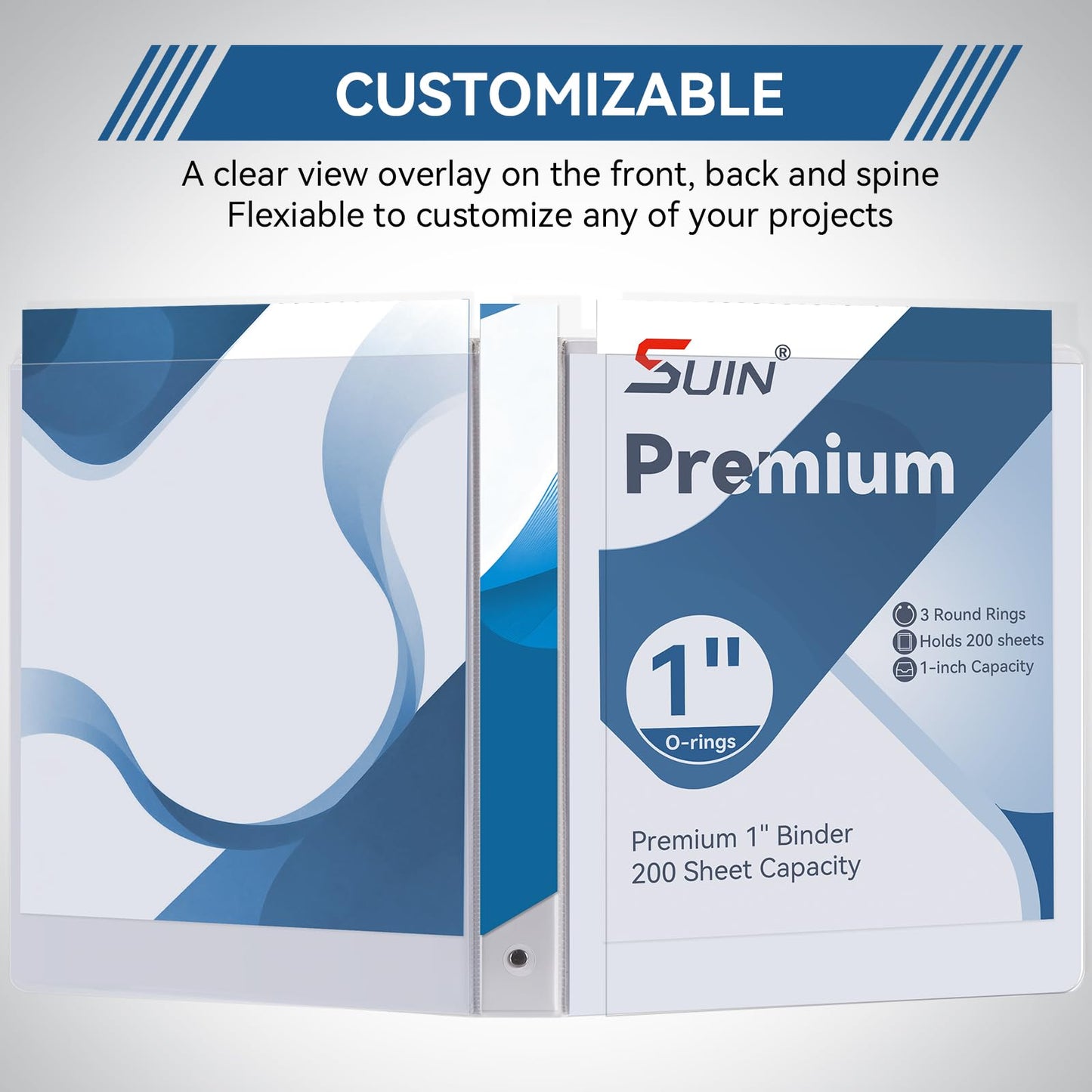SUIN 1-inch 3 Ring Binder with 2 Interior Pockets, 1''Durable Binders Holds US Letter Size 8.5'' x 11'' Paper - Versatile Binders for Office, Home, and School Use, 6 Pack White