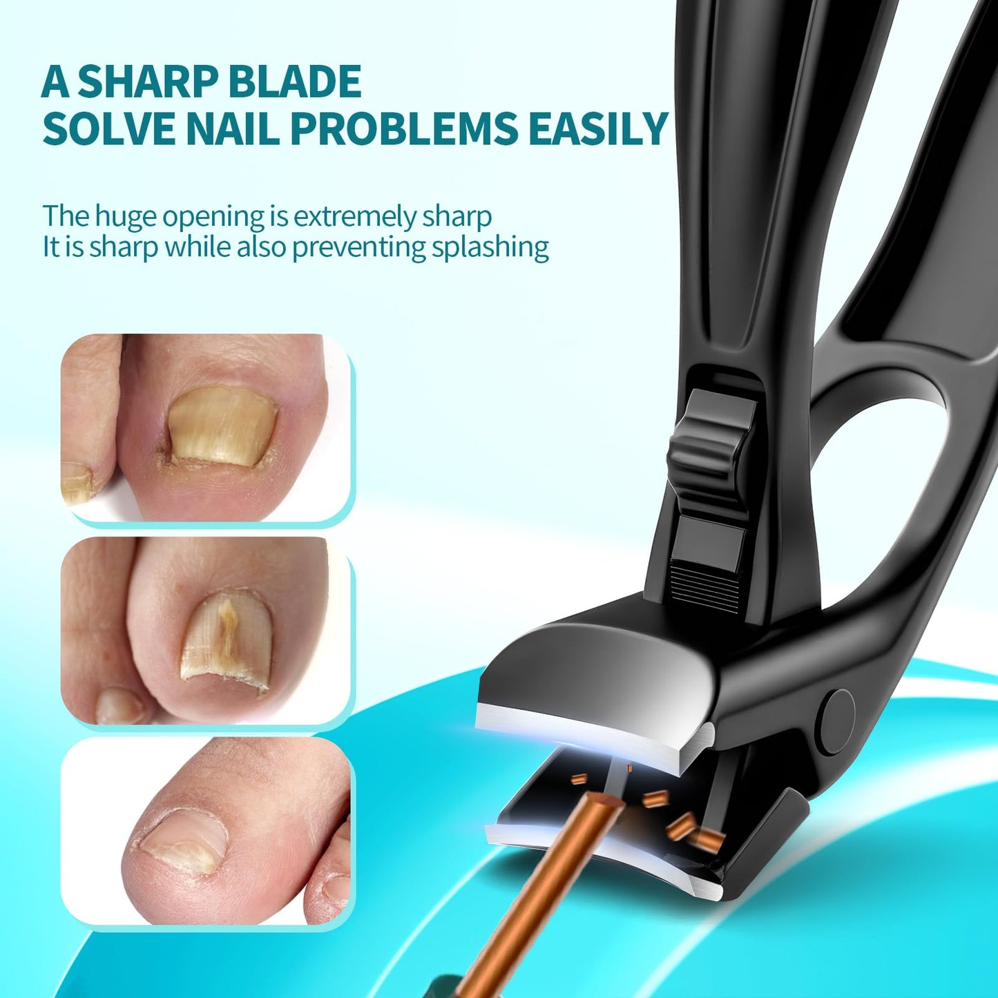 Upgraded ingrown toenail Clippers Set for Thick Nails for Seniors Ergonomic Angled Head and Heavy-Duty Long Handle for Thick Nails, Wide Jaw Nail Cutter with Catcher for Women and Men