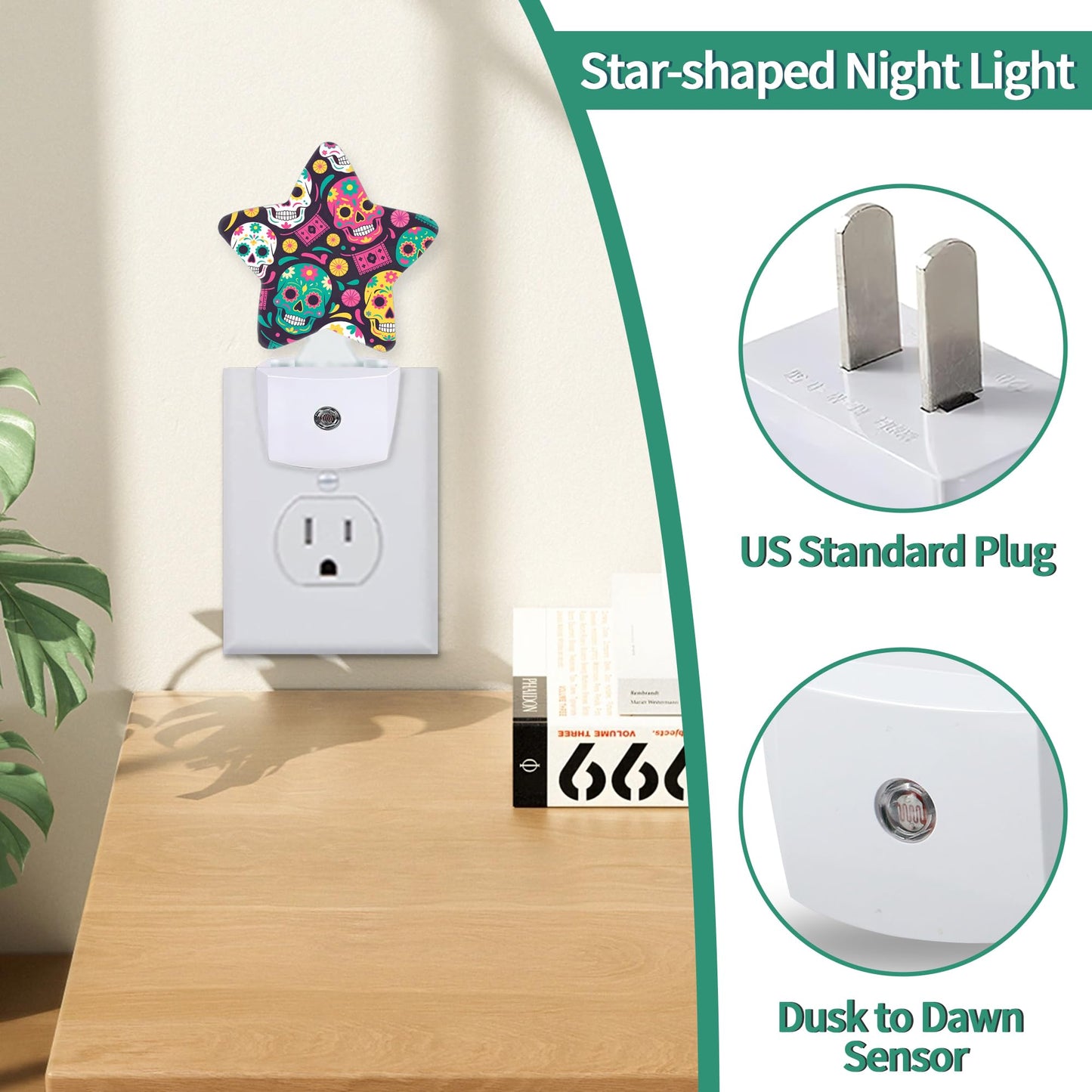 Skeleton Star Night Light Plug in, Decorative Night Light for Kids Room Nursery Bedroom, Soft Glow Sensor Lamp for Hallway Bathroom, Compact Energy Saving
