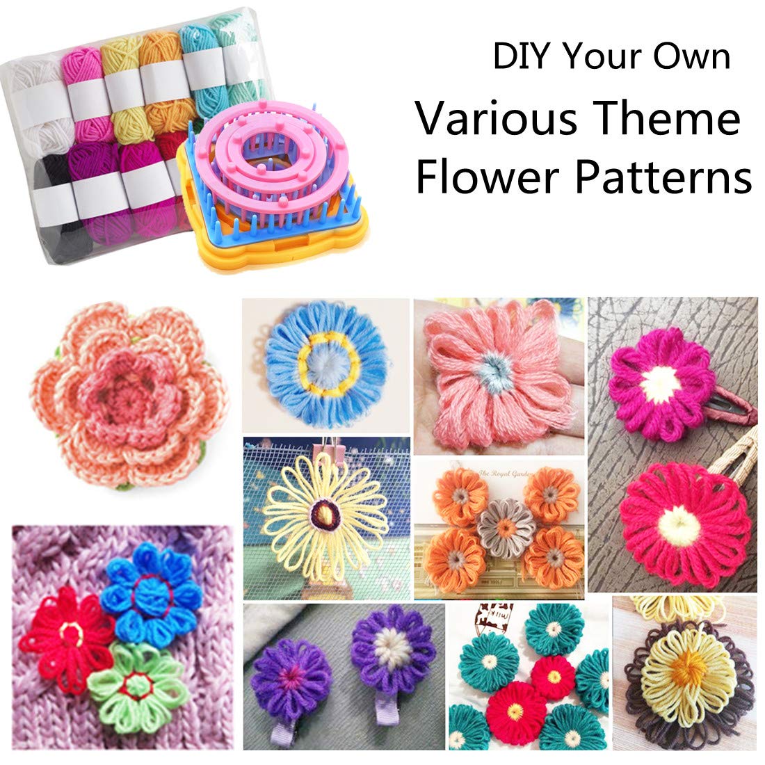 Ayasee Weaving Loom Kit, Flower Knitting Loom Kit, Frame Looms, Knitting Wool, Round/Square Knitting Looms Craft Kit Multi Color (Flower Maker)