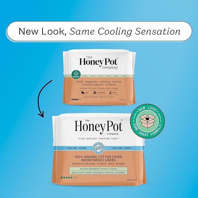 The Honey Pot Company - Herbal Panty Liners for Women - Organic Incontinence w/Wings - Infused w/Essential Oils for Cooling Effect - Postpartum Essentials - Feminine Care - FSA - 20ct