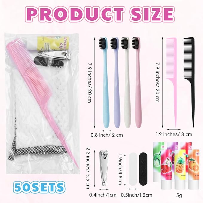 Buryeah 50 Sets Personal Hygiene Kit Basic Toiletry Kits Homeless Supplies Travel Convenience Toiletry Kit, Include 50 Toothbrush, 50 Comb, 50 Towels, 50 Nail Clippers, 50 Nail Files, 50 Lipsticks