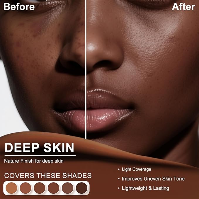 Color Changing Foundation,2 Pack Travel Size, Light Coverage, Improves Uneven Skin Tone, Lightweight & Lasting,Make up for Flawless Liquid Foundation,Nature Finish for Deep Skin 0.42 oz