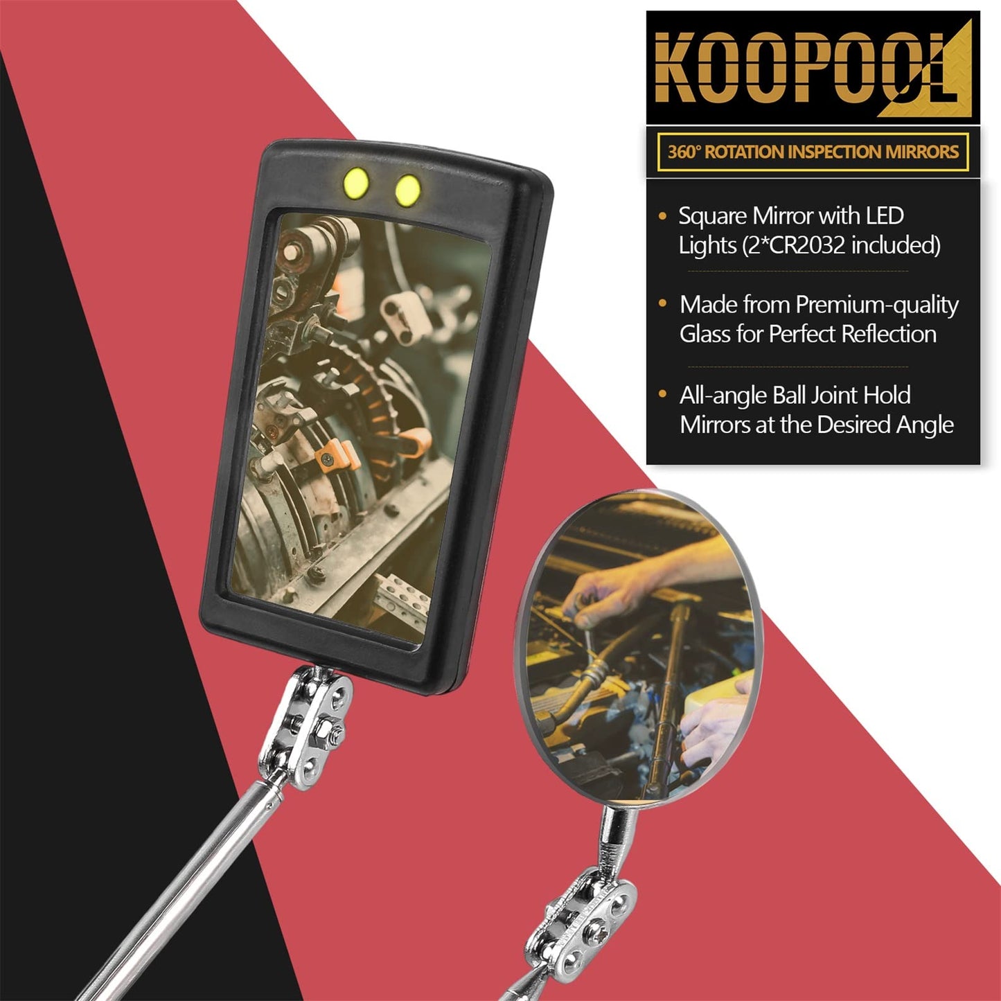Telescoping Magnetic Pickup Tool Set, Inspection Mirror Telescoping, LED Flashlight, Cool Gadgets for Men, Stocking Stuffers, Gifts for Dad, Husband, Kids, Boyfriend, Magnet Stick (Red)