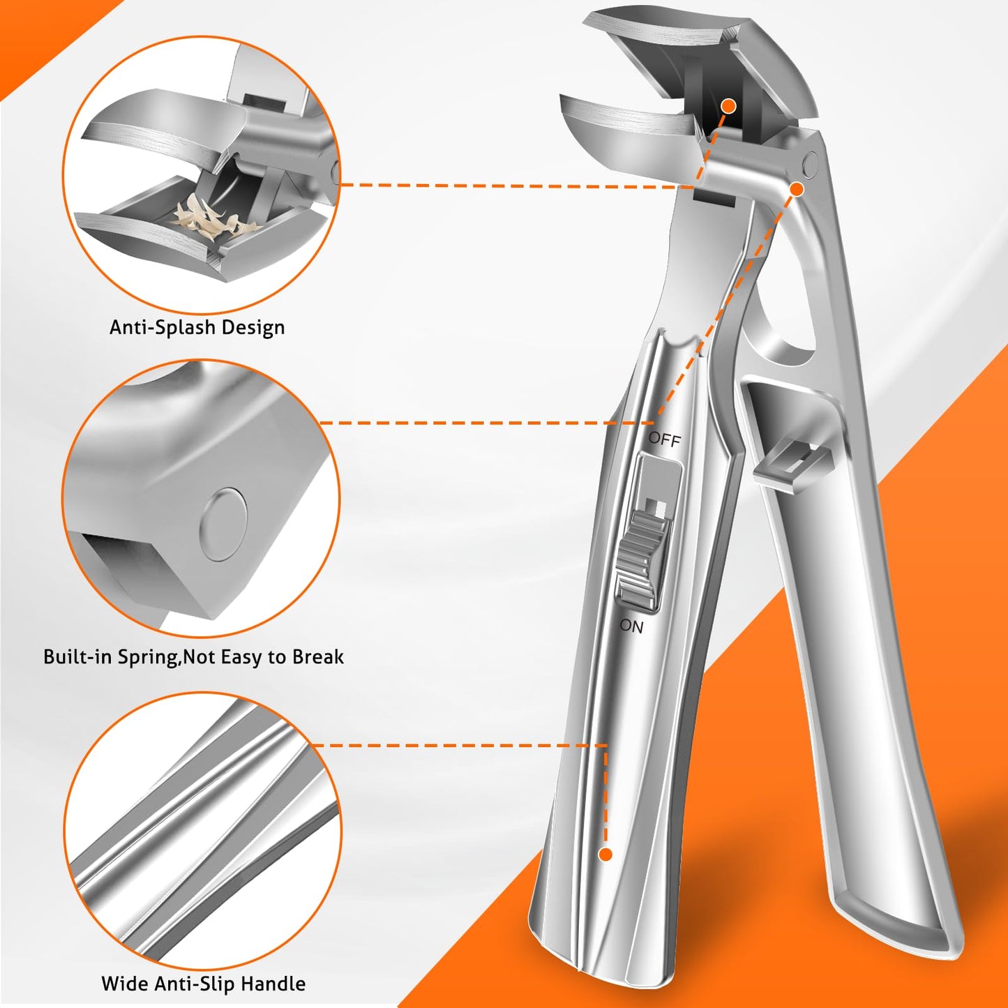 Toenail Clippers for Seniors Thick Toenails, Upgrade Angled Head Large Toe Nail Clippers for Men with Wide Jaw Opening, Sharp Heavy Duty Fingernail Clipper Cutter with Catcher Long Handle - Silver