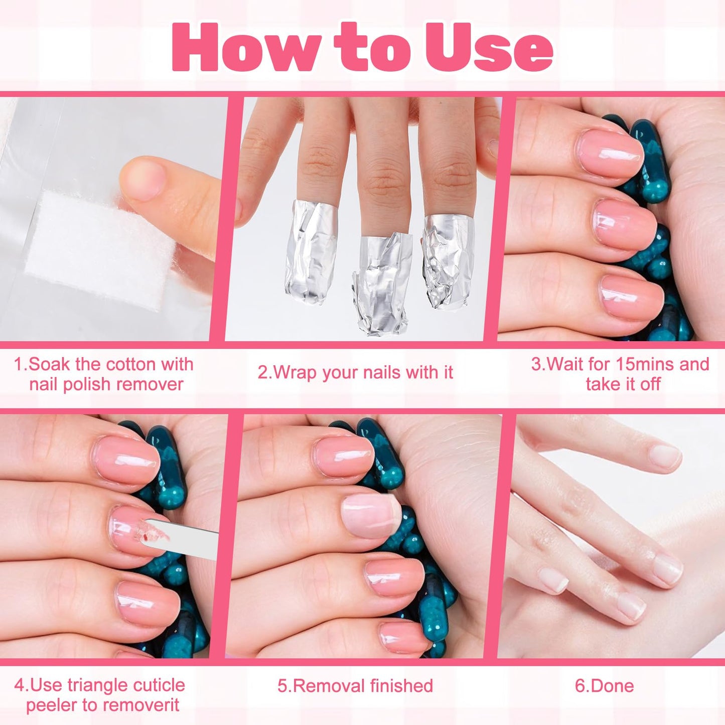 Ptwola 1000pcs Aluminium Foils Nails Polish Remover, Soak Off Wraps Finger Nail Gel Polish Removal Tool with 0.79x1.18inch Pre-attached Lint Free Cotton Pads