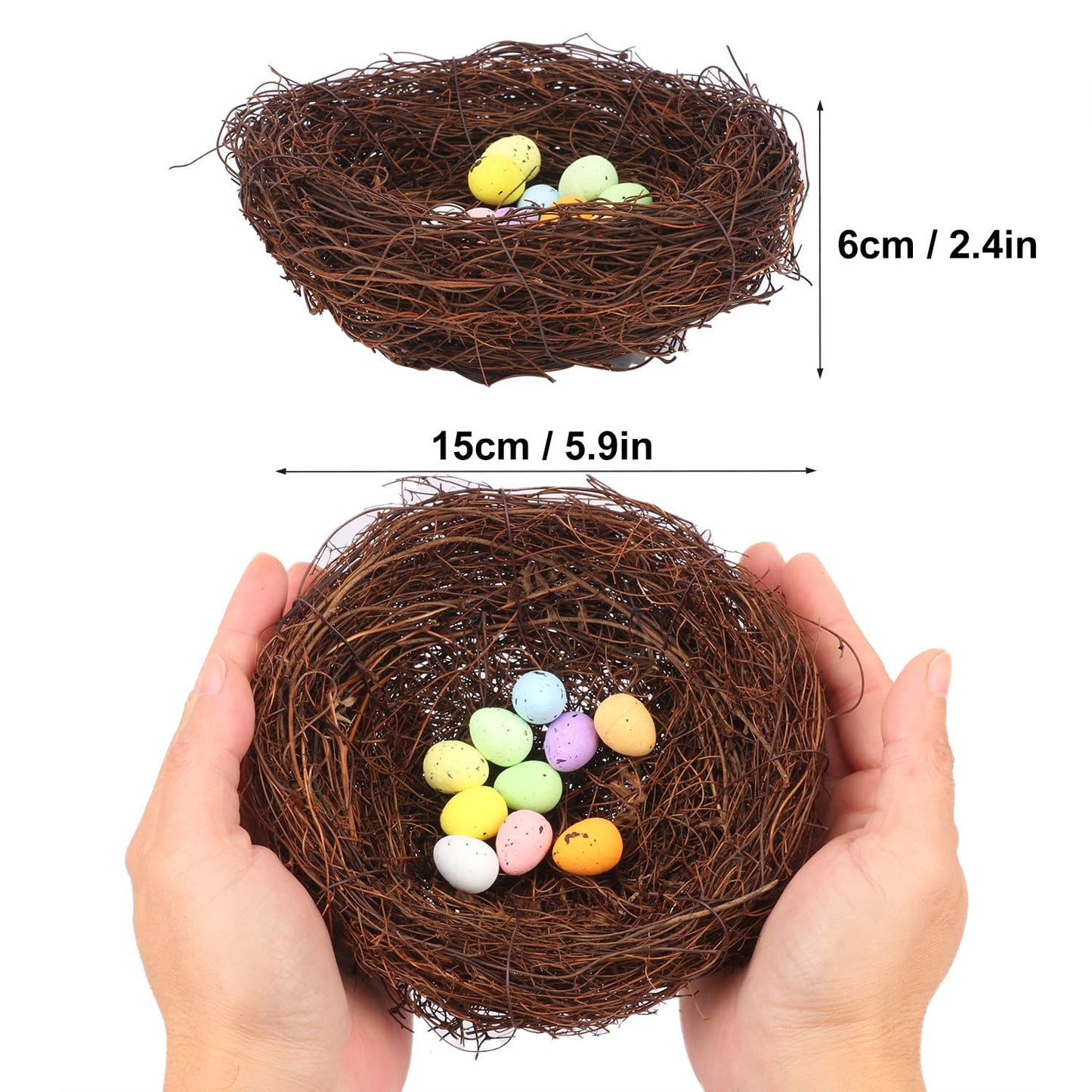 Geytetqi 15 PCS 5.9 Inch Artificial Bird Nest for Crafts, Handicraft Rattan Bird's Nest, Small Bird Nest, Bird Nest Decorating Kit for Holiday, Table, Garden, DIY Terrarium Decor