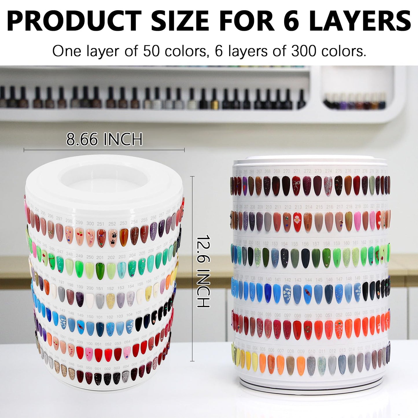 Upgraded Nail Polish Display Book 300 Colors, Professional Nail Color Sample Display Show with Transparent Nails Tips and Nails Polish Number Stickers