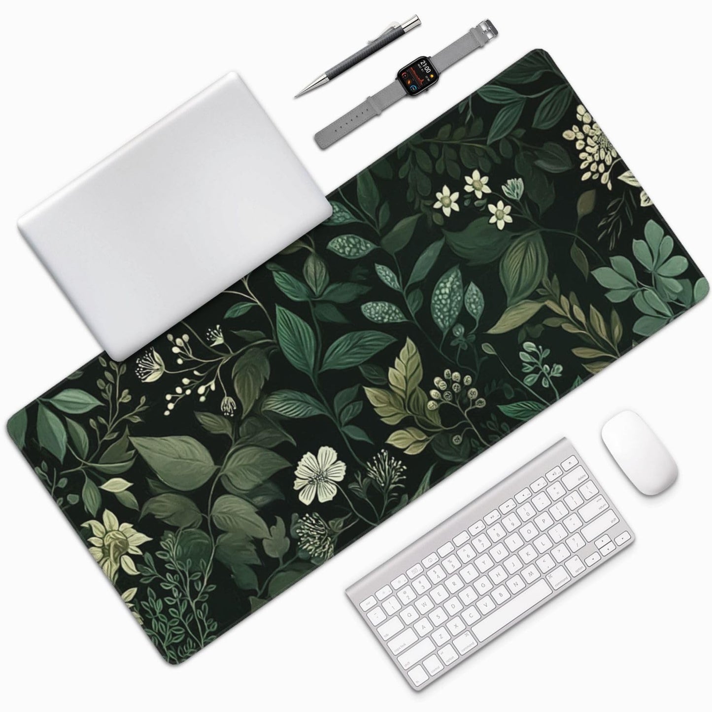 ModrnGld XXL Gaming Mouse Pad 35.4 x 15.7 Inch, Large Floral Desk Mousepad with Vintage Botanical Design, Water-Resistant, Stitched Edges, Non-Slip Rubber Base Desk Mat