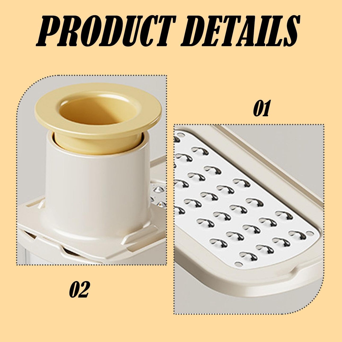 Bothyi Ginger Garlic Grater Ginger Garlic Grinding Cooking With Container Multi Purpose Slicer Easy Grip Manual Kitchen Tool for Baking, Beige White