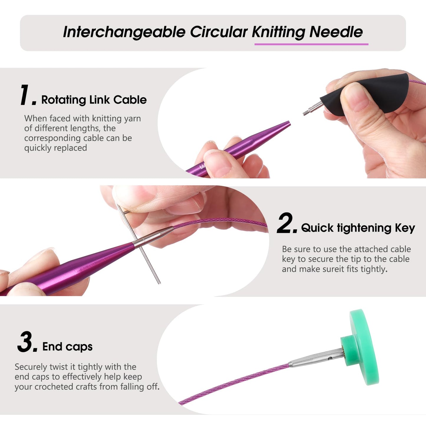 Guclud 4-Inch Interchangeable Circular Knitting Needles Set | US 2.5-15 (3.0-10.0mm) | 13-Pair of Metal Circular Needles | 4 Cables (16", 24", 32", and 40"), Accessories & Case
