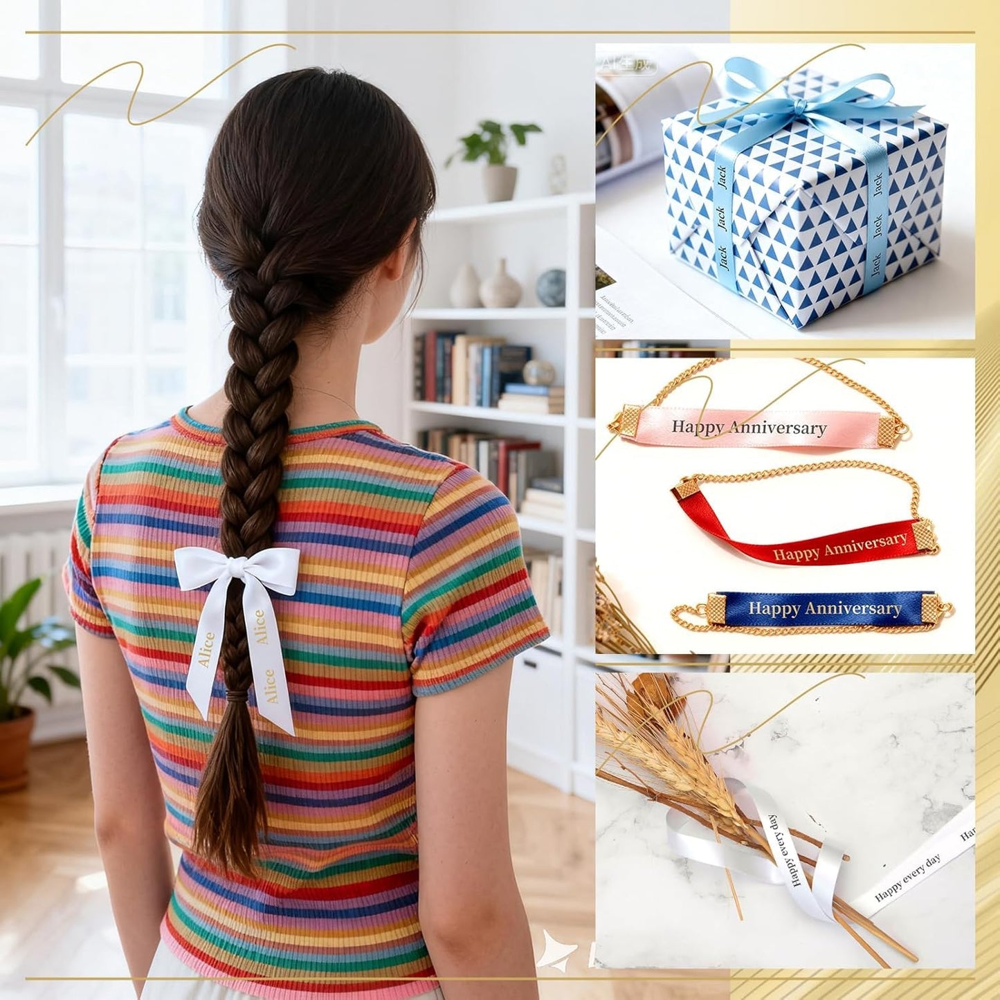 Phomemo P12 Satin Ribbon Label Tape for Gift Wrapping, Bows, Craft Wedding, 12mm x 2m Compatible with Dymo Label Maker Refills LT-100H LT-100T 200B, Phomemo P12 P12-Pro, LT12, F12,3 Pack, Blue Ribbon