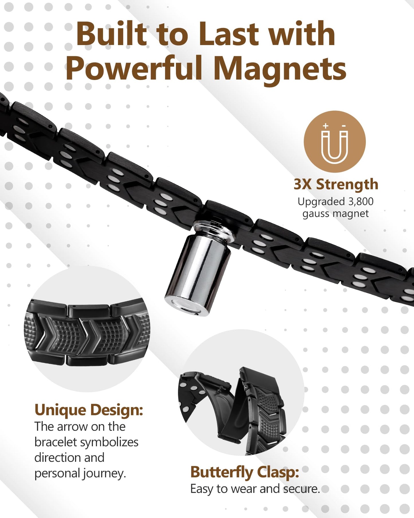 Feraco Magnetic Therapy Bracelets for Men,Titanium Steel Bracelets with 3800 Gauss Magnets
