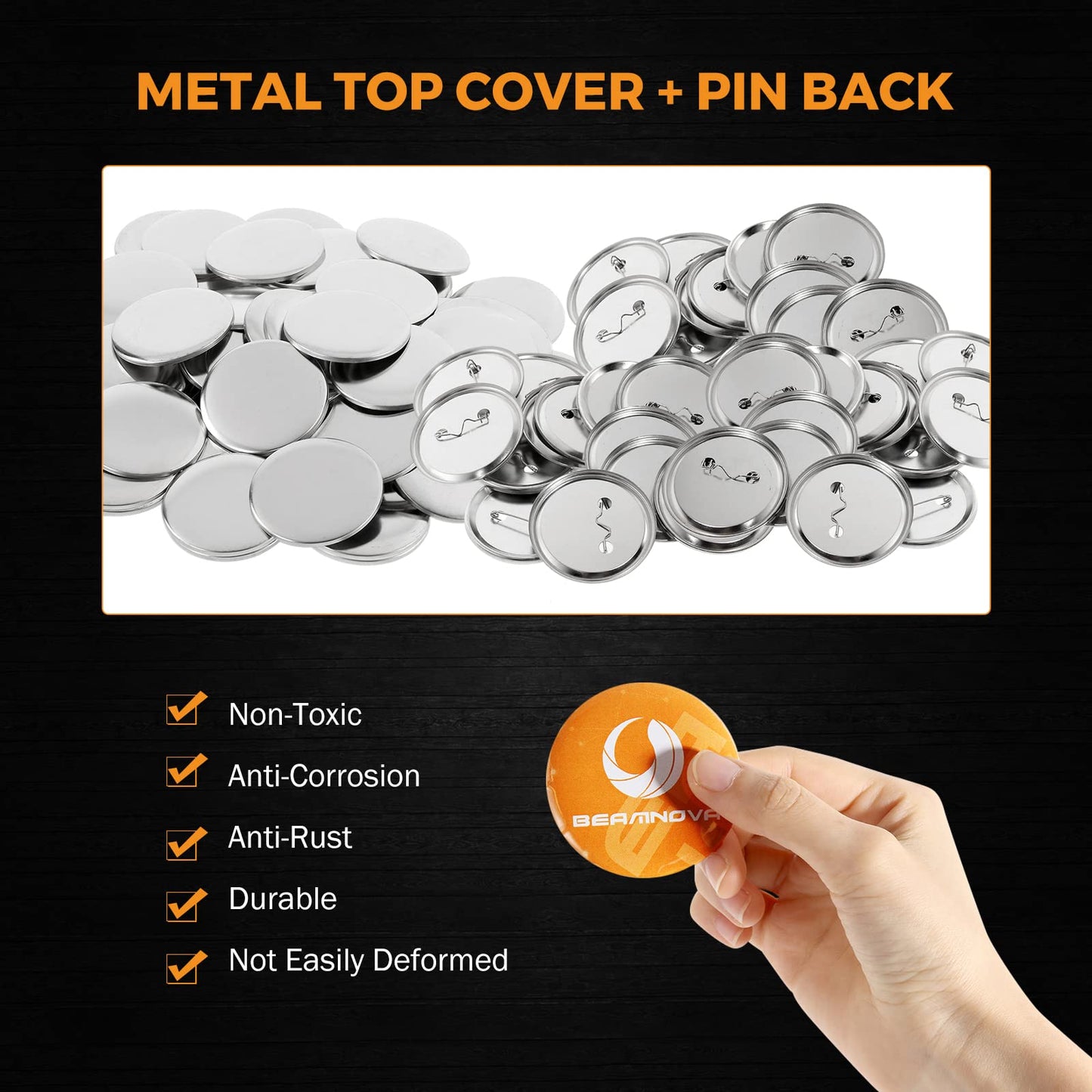 BEAMNOVA 100 Sets of Metal Button Supplies Blank 37mm / 1.46 in (Approx. 1-1/2 inch) for Button Maker Machine, Slick Metallic Back, Badge Making Parts Round DIY Pin Maker