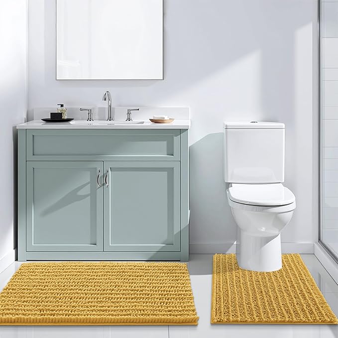 Arotive Luxury Chenille Bathroom Rug Mat, Extra Soft Thick Absorbent Shaggy Bath Rugs, Non-Slip Machine Wash Dry, Plush Bath Mats for Bathroom, Shower and Tub, 24x16, Golden Yellow