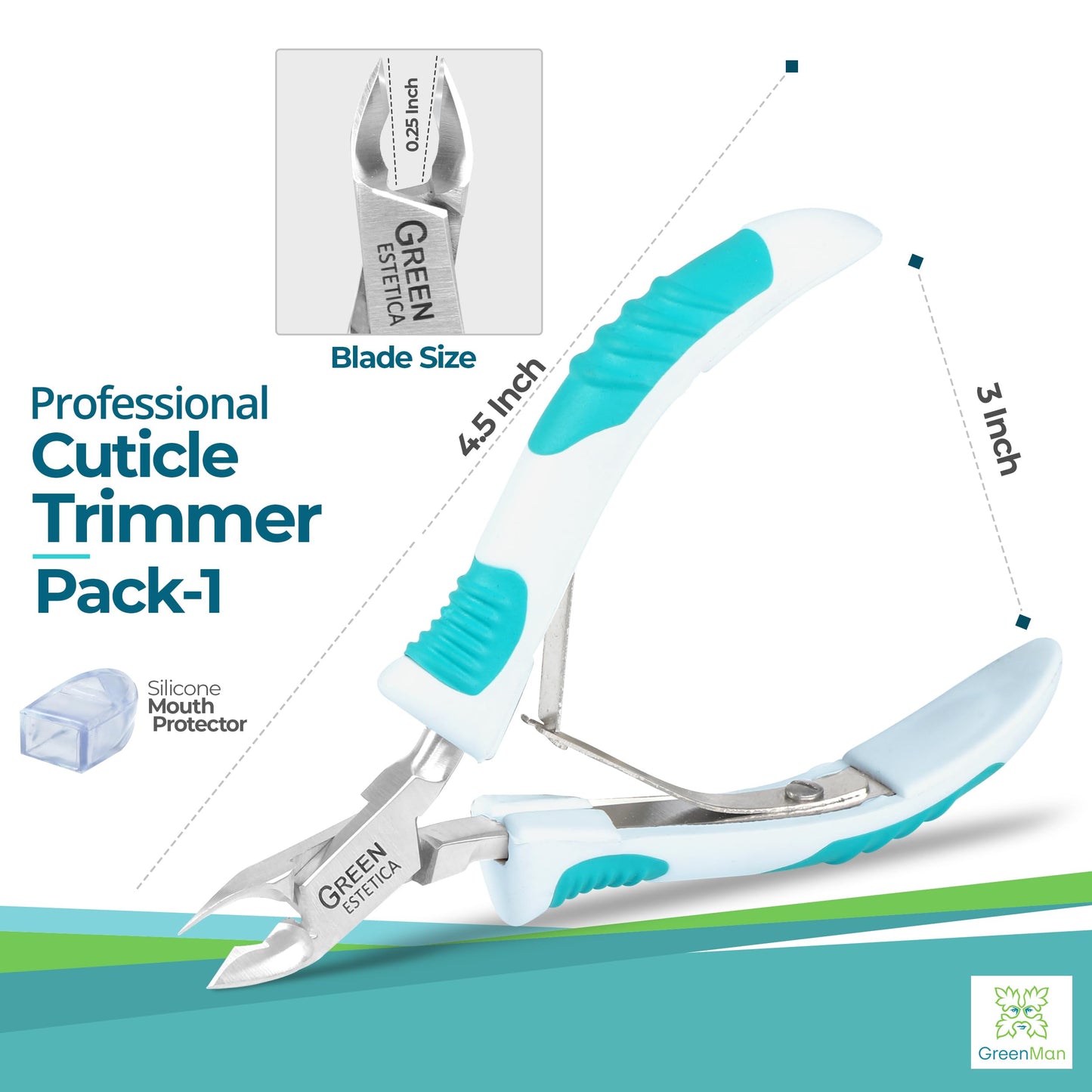 Professional Cuticle Trimmer & Premium Cuticle Nipper with Non-Slip Grip Handle– Stainless Steel Sharp Blades, Double Spring Manicure Pedicure Tools for Home & Salon Care (White/Green & Silver)