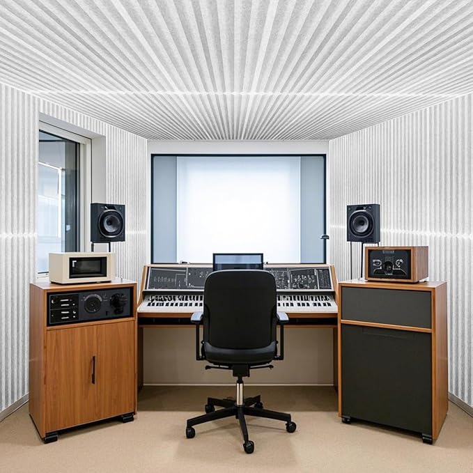 Art3d 10-Pack Peel and Stick Acoustic Panels with Acrylic Tape - 12 x 48 inches, Self Adhesive Sound Absorbing Polyester Wall Panels for Home Office Studio, White