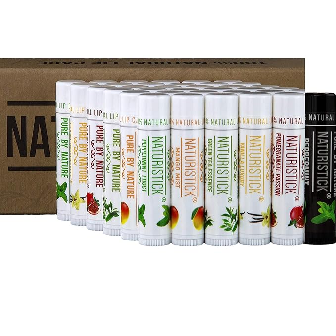 Naturistick Premium Beeswax Lip Balm for Dry, Chapped Lips | 100% Natural Lip Care | Coconut Oil, Shea Butter, Aloe Vera | Moisturizing, Chemical-Free Chapstick | 36 Pack Assorted Scents | Made in USA