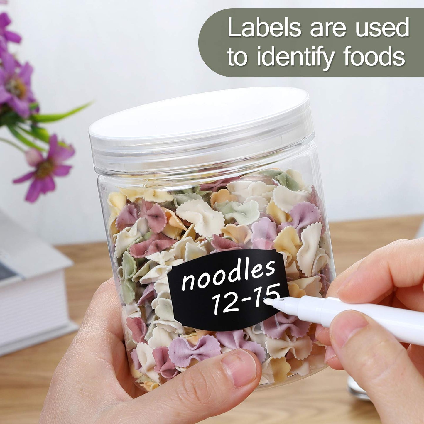 Yephets 16 OZ Plastic Jars with Lids, 12 Pack Clear Plastic Slime Containers for Kitchen and Household Food Storage of Dry Goods, Creams and More,Included Extra Label and A Pen