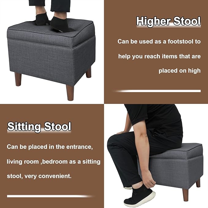Storage Ottoman with Adjustable Cover, Soft Step Stool, Footrest and Seat, Ottoman Foot Rest for Living Room, Bedroom, Dorm, Light Gray