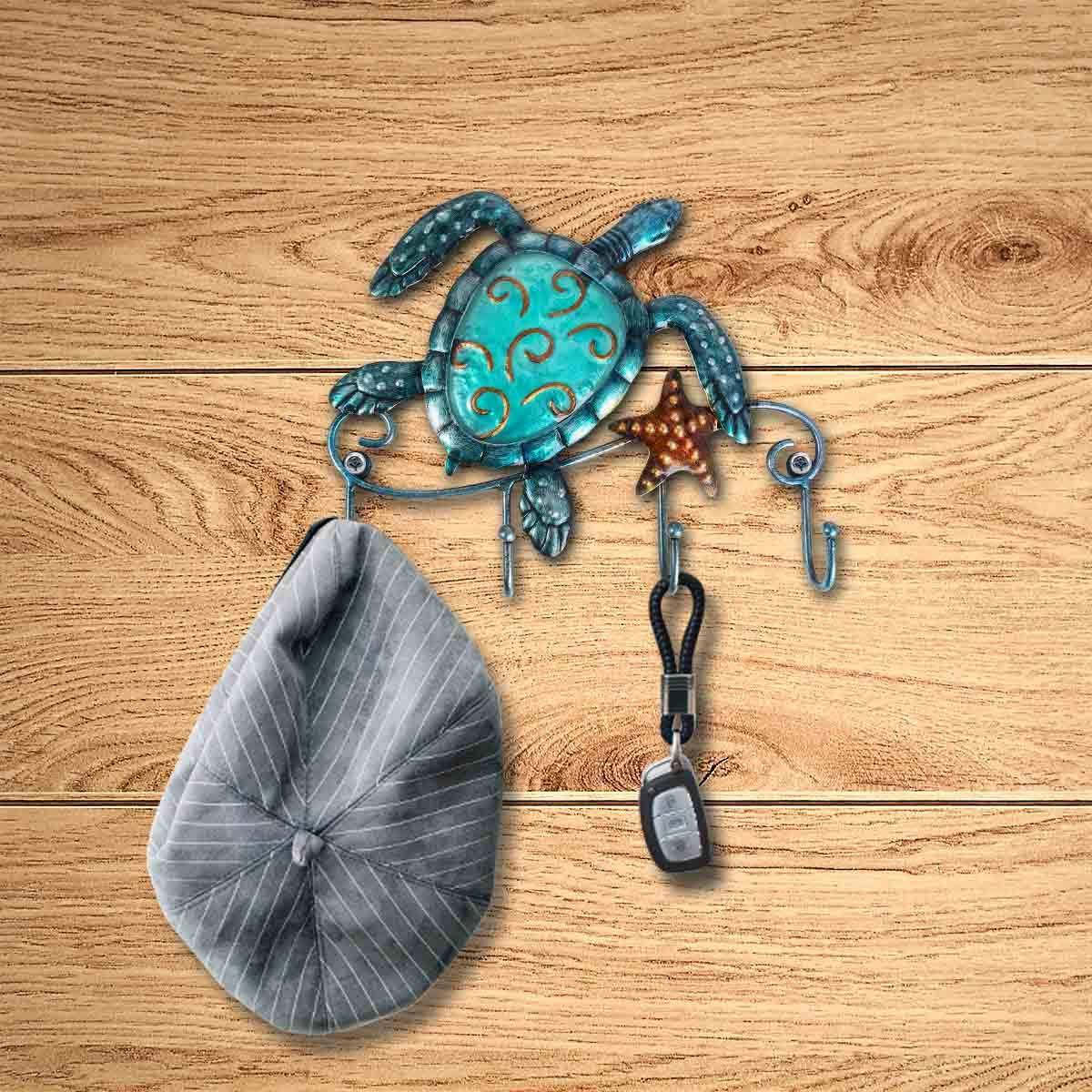 Tooarts Wall Mounted Key Holder Turtle Wall Hooks Iron Key Hook Rustic Wall Decorative Hook Living Room Bathroom Ornament