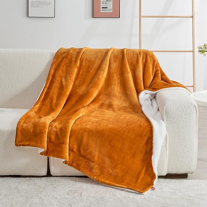 SOCHOW Sherpa Fleece Throw Blanket, Double-Sided Super Soft Luxurious Plush Blanket Throw Size, Burnt Orange, 50x60 inches