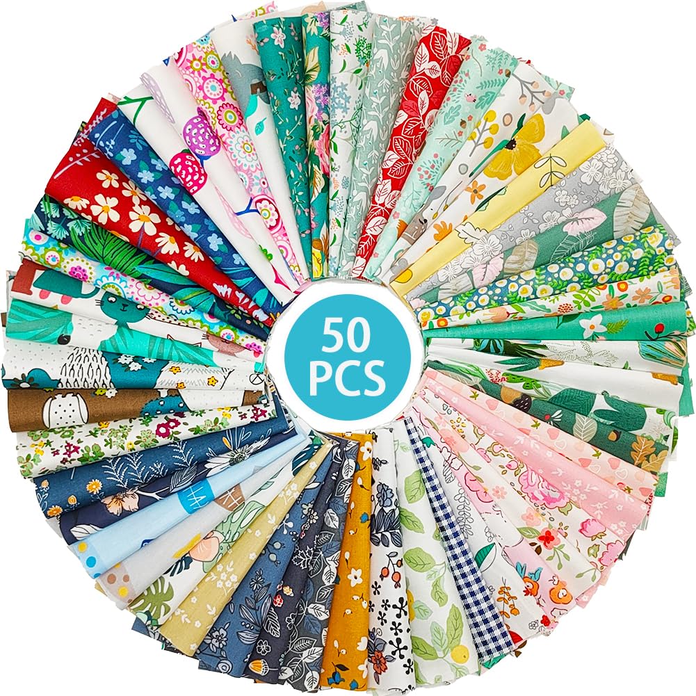 ZGXY Fabric, 50 pcs/lot Top Cotton 8" x 8" (20cm x 20cm) Squares Patchwork, Precut Multi-Color and Different Pattern for Sewing Quilting Crafting, Home Party Craft Fabric DIY Sewing Mask