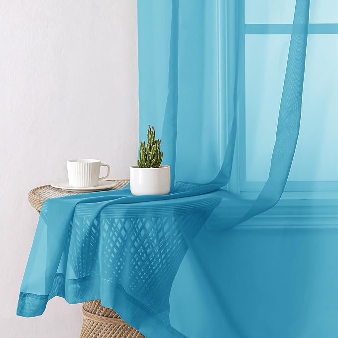 Lecloud Turquoise Sheer Curtains 90 Inches Long 2 Panels, Elegant Gauzy Airy Light Filtering Curtain, Voile Home Decor Drapes with Dual Rod Pocket for Bedroom Living Room, Each 42" W x 90" L